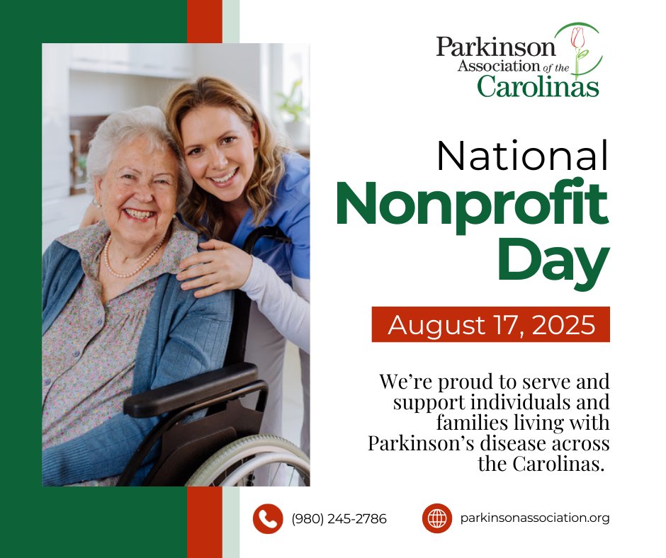 💙 It’s #NationalNonprofitDay! 💙 PAC proudly serves people with Parkinson’s across NC &amp; SC through programs, support groups &amp; events. Join us—volunteer, share our resources, or donate: parkinsonassociation.org #MoreThanMovement #PAC