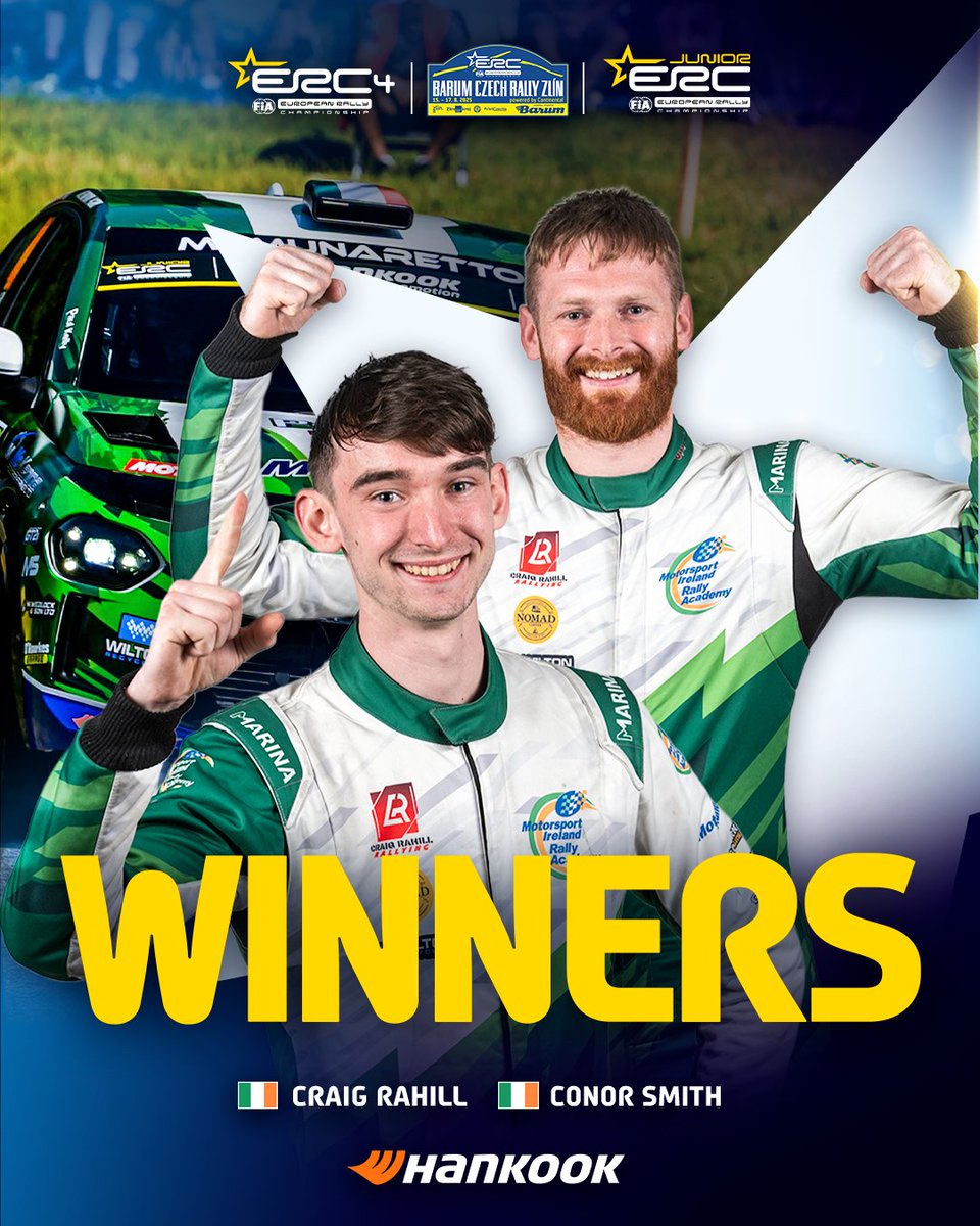 🥇 ERC4 &amp; ERC JUNIOR WINNERS 🥇

Craig Rahill and Conor Smith take home the gold from Barum Czech Rally Zlín! 🤩