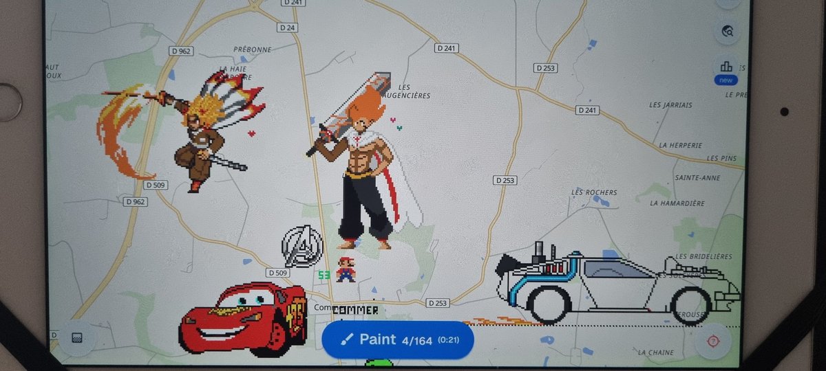 ETrohel's tweet photo. #wplace 
#tristepin #wakfu
#flashmcqueen #Pixar
#Marvel
#demonslayer #rengoku 
#backtothefutur #delorean 
#Nintendo https://t.co/slnRMbMOsY