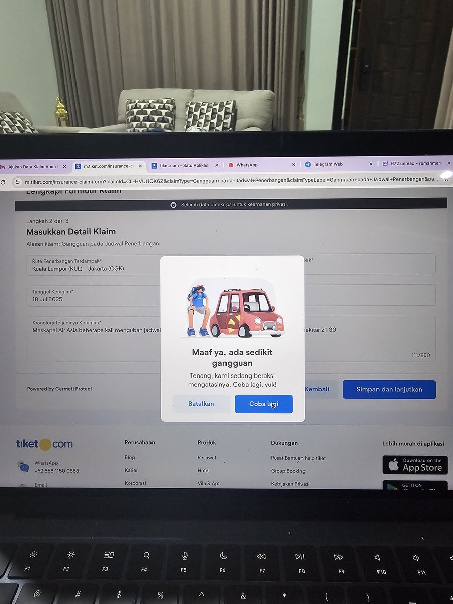 Mau klaim asuransi keterlambatan pesawat di <a href="/tiket/">tiket.com</a> tapi berkali-kali gangguan. Deadlinenya jam 23.59 malam ini 😭