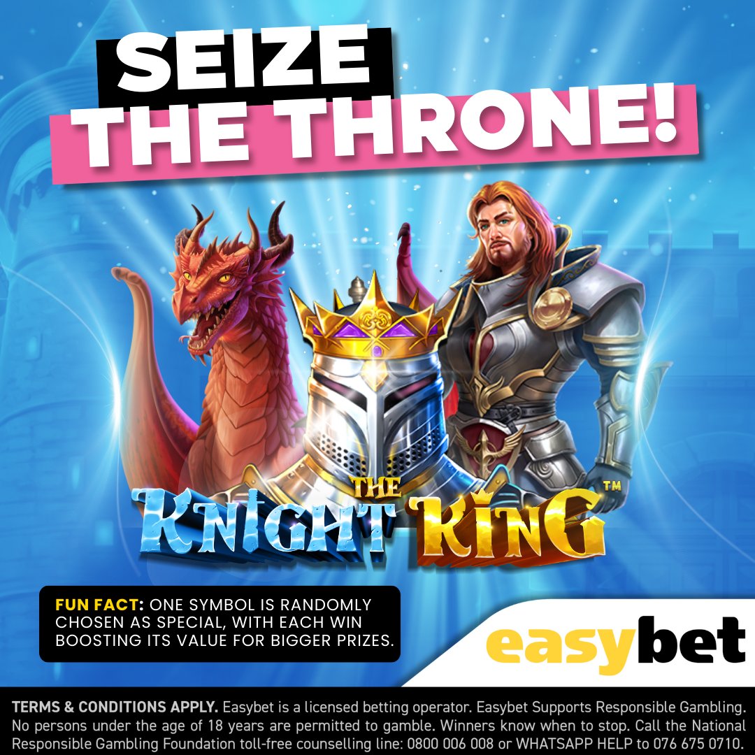 Easybet_SA's tweet photo. ⚔️ Step into a mythical quest with The Knight King 👑

Heroes, dragons &amp; shields await on the reels – with wilds, expanding symbols &amp; free spins fit for royalty. ✨

Spin now &amp; crown your champion: https://t.co/TbJVXhU5fq

#Easybet #SlotsZA #CasinoSA #TheKnightKing https://t.co/JqVDLkUZr4