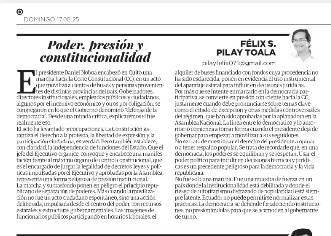 Se les invita a leer este artículo objetivo de mi autoría sobre las implicaciones de la marcha en Quito. Publicado hoy domingo en El Diario <a href="/EcuavisaInforma/">Ecuavisa Noticias</a> <a href="/Expresoec/">Diario Expreso</a> <a href="/teleamazonasec/">Teleamazonas</a> @VeroSilva2021 <a href="/GamaNoticiasEc/">GamaNoticias Ecuador</a>