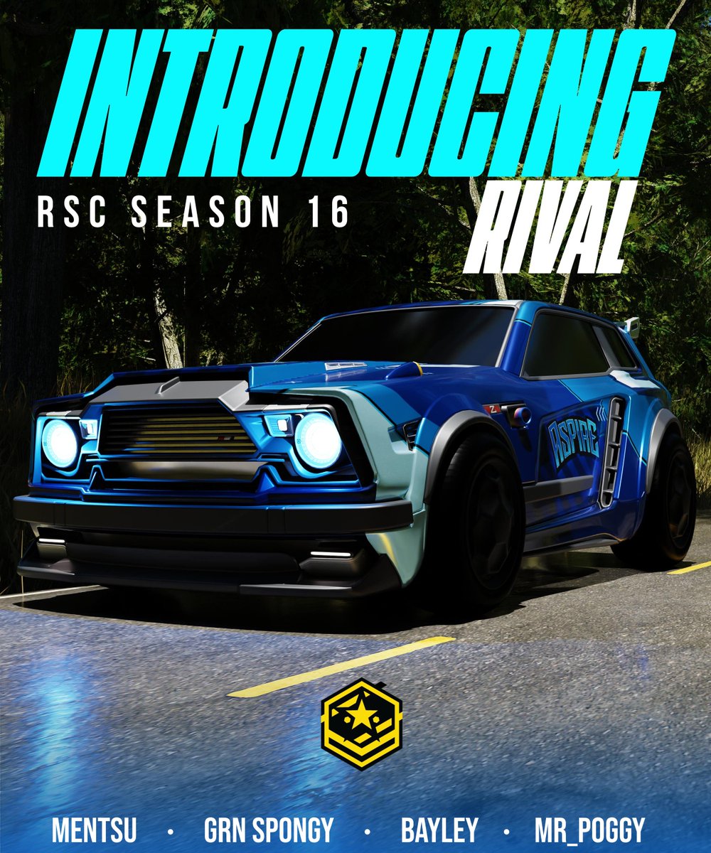 Announcing our #RSC16 Rival Roster.

🚗 Mentsu
🚗 GRN Spongy
🚗 Bayley
🚗 Mr_Poggy

#AspireToVictory | <a href="/RSC_EU/">RSC EU</a>