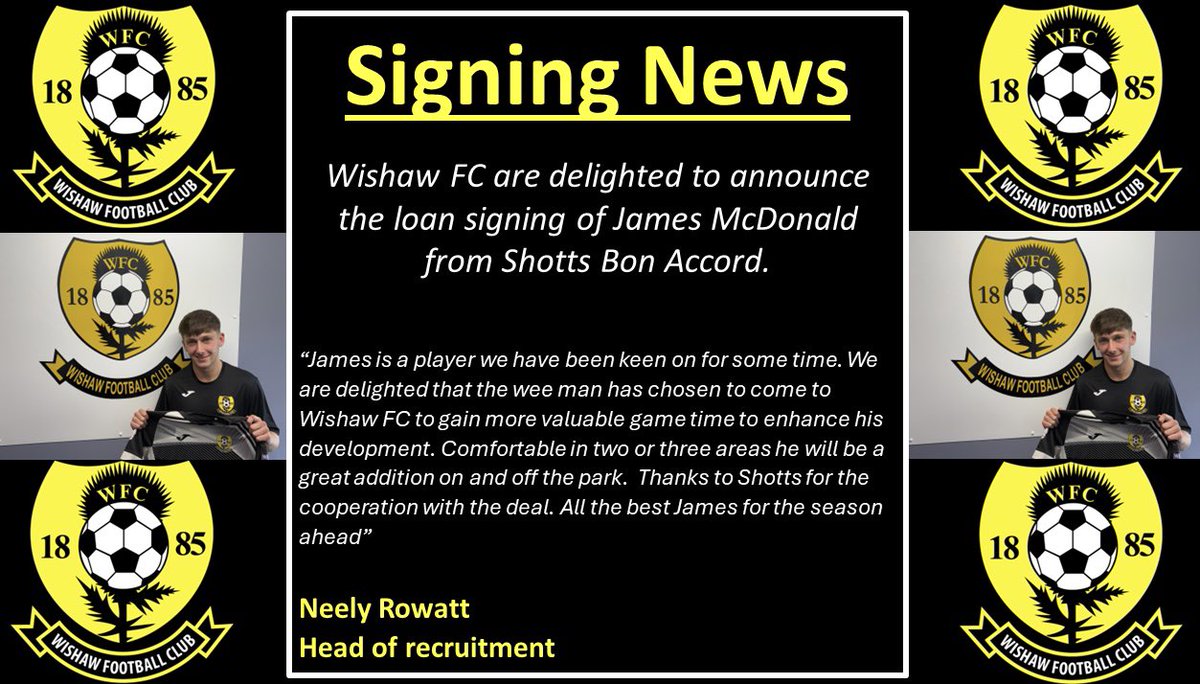 Wishaw Football Club (@wishawfc) on Twitter photo 🟡⚫️Loan Signing⚫️🟡
Wishaw are delighted to confirm the loan signing of James McDonald from <a href="/ShottsBonAccord/">Shotts Bon Accord Football Academy</a>
Great to have you on board James 🤝 🟡⚫️Loan Signing⚫️🟡
Wishaw are delighted to confirm the loan signing of James McDonald from <a href="/ShottsBonAccord/">Shotts Bon Accord Football Academy</a>
Great to have you on board James 🤝