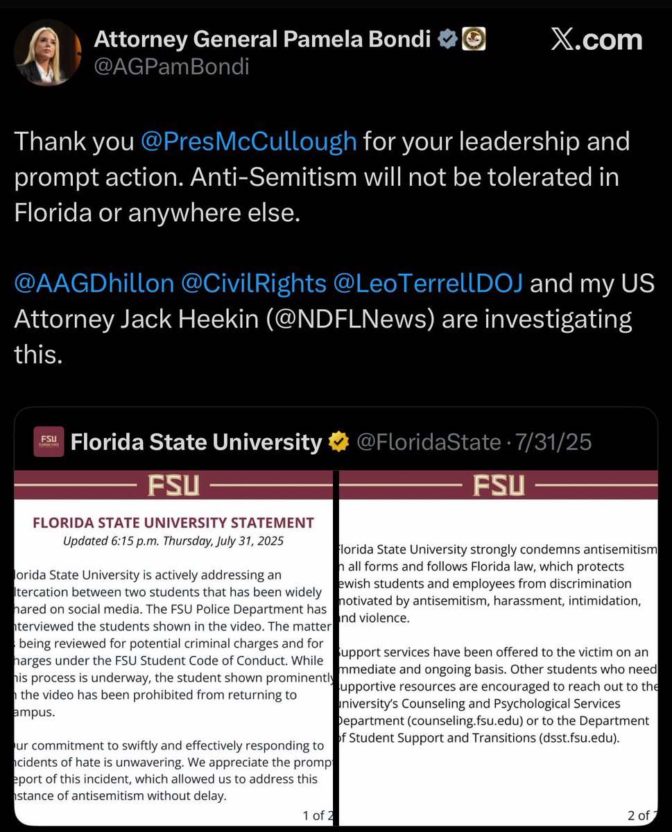 Grace Chong, MBI (@gc22gc) on Twitter photo Pam Bondi ruins a college girl’s life over “antisemitism” that wasn’t even real. But when an Israeli cyber official is caught in a Nevada child sex trafficking sting, he gets sent home free on your tax dollars.
<a href="/AGPamBondi/">Attorney General Pamela Bondi</a> <a href="/LeoTerrellDOJ/">Leo Terrell</a> <a href="/FBIDirectorKash/">FBI Director Kash Patel</a> Pam Bondi ruins a college girl’s life over “antisemitism” that wasn’t even real. But when an Israeli cyber official is caught in a Nevada child sex trafficking sting, he gets sent home free on your tax dollars.
<a href="/AGPamBondi/">Attorney General Pamela Bondi</a> <a href="/LeoTerrellDOJ/">Leo Terrell</a> <a href="/FBIDirectorKash/">FBI Director Kash Patel</a>