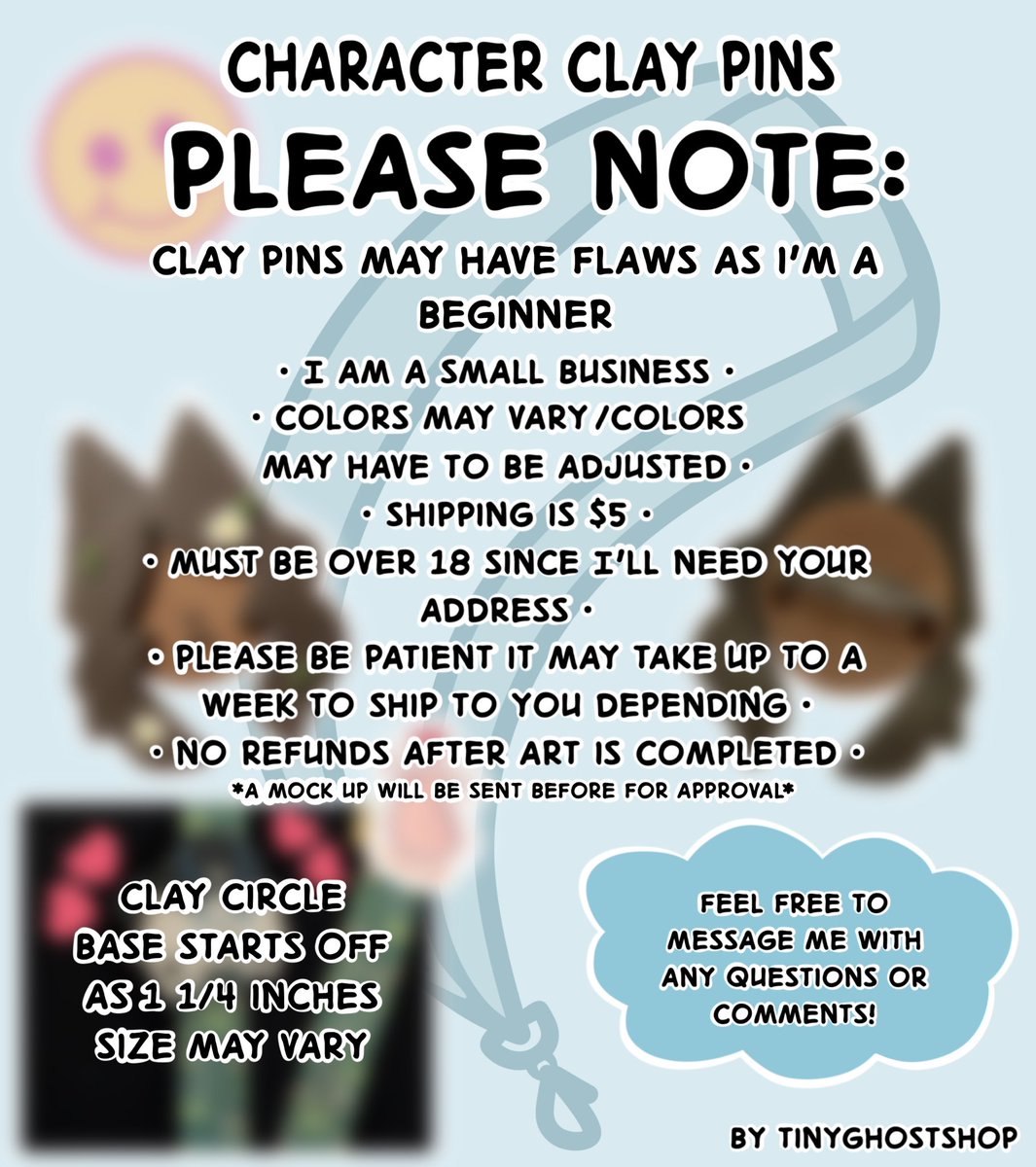 Custom clay pins are now available at ko-fi.com/tinyghostshop/…

#SmallBusiness #customart #clayart