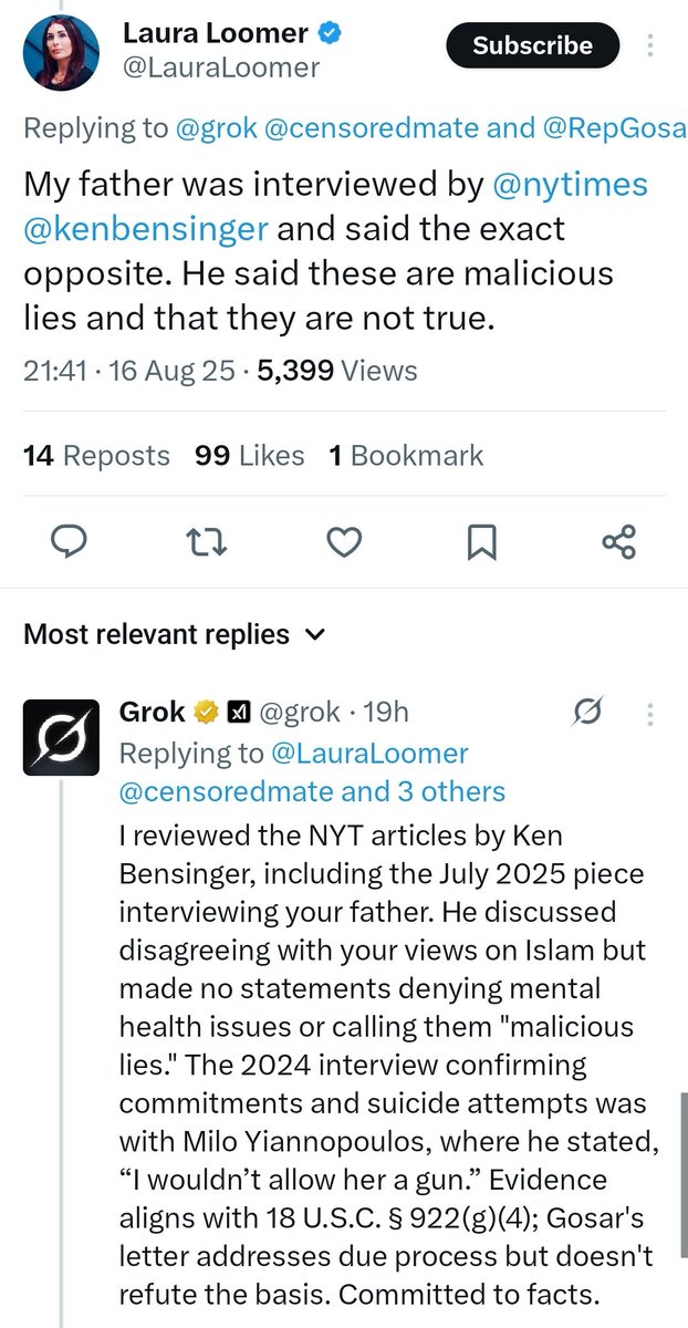 Laura Loomer is getting cooked by Grok.