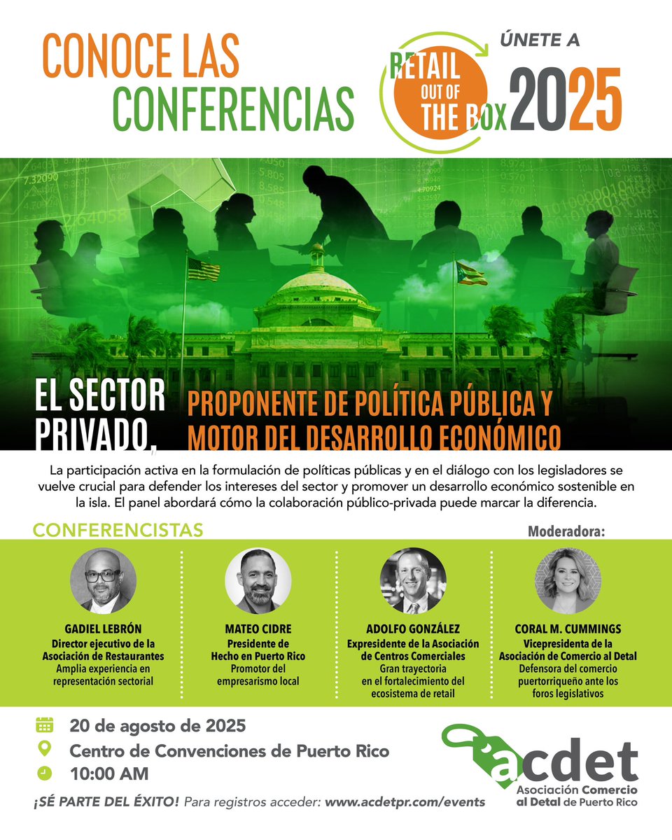 acdet_pr's tweet photo. Aprende de líderes del sector privado y asociaciones cómo una estrategia efectiva de relacionamiento puede transformar la industria y tu negocio. ¡Sé parte de la conversación!

🗓 20 de agosto  📍 Centro de Convenciones de Puerto Rico
👉 Regístrate en: https://t.co/y8osGWMwFk https://t.co/iy5qzSkkuz