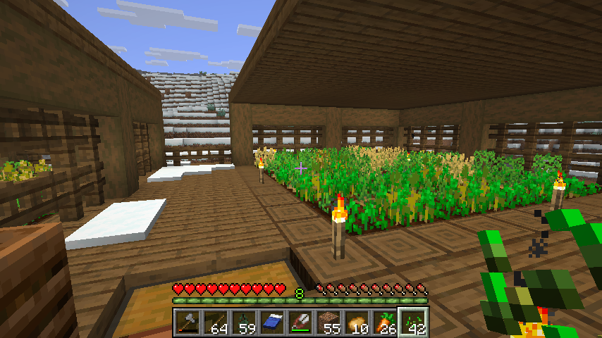 mikan3_e's tweet photo. 時間がないからまた初期だけのマイクラだけど、新ワールドVer1.21.8で開始したら、またしてもスポーン地点近くが雪原だらけだった。村２つとも雪原⛄
農場作ってるときが一番楽しいかも（笑） https://t.co/gHRxvjg33X