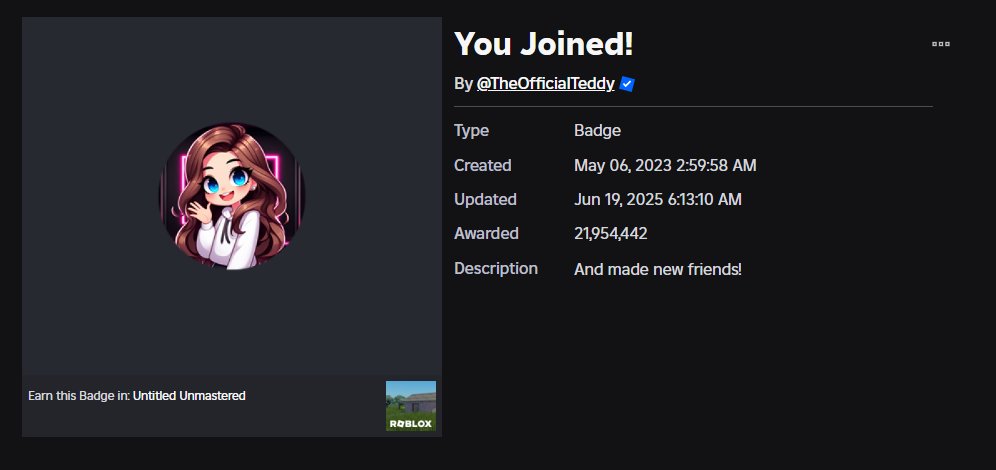 kaydetherobot's tweet photo. If Roblox "needed to investigate" TheOfficialTeddy, how is it that Matt Kaufman has a badge from one of his games BEFORE The Hunt Mega Edition, meaning he KNEW what was going on?

They wanted children to be exposed to sexual content on their platform... Matt should be fired https://t.co/3Uk8I7lvL2