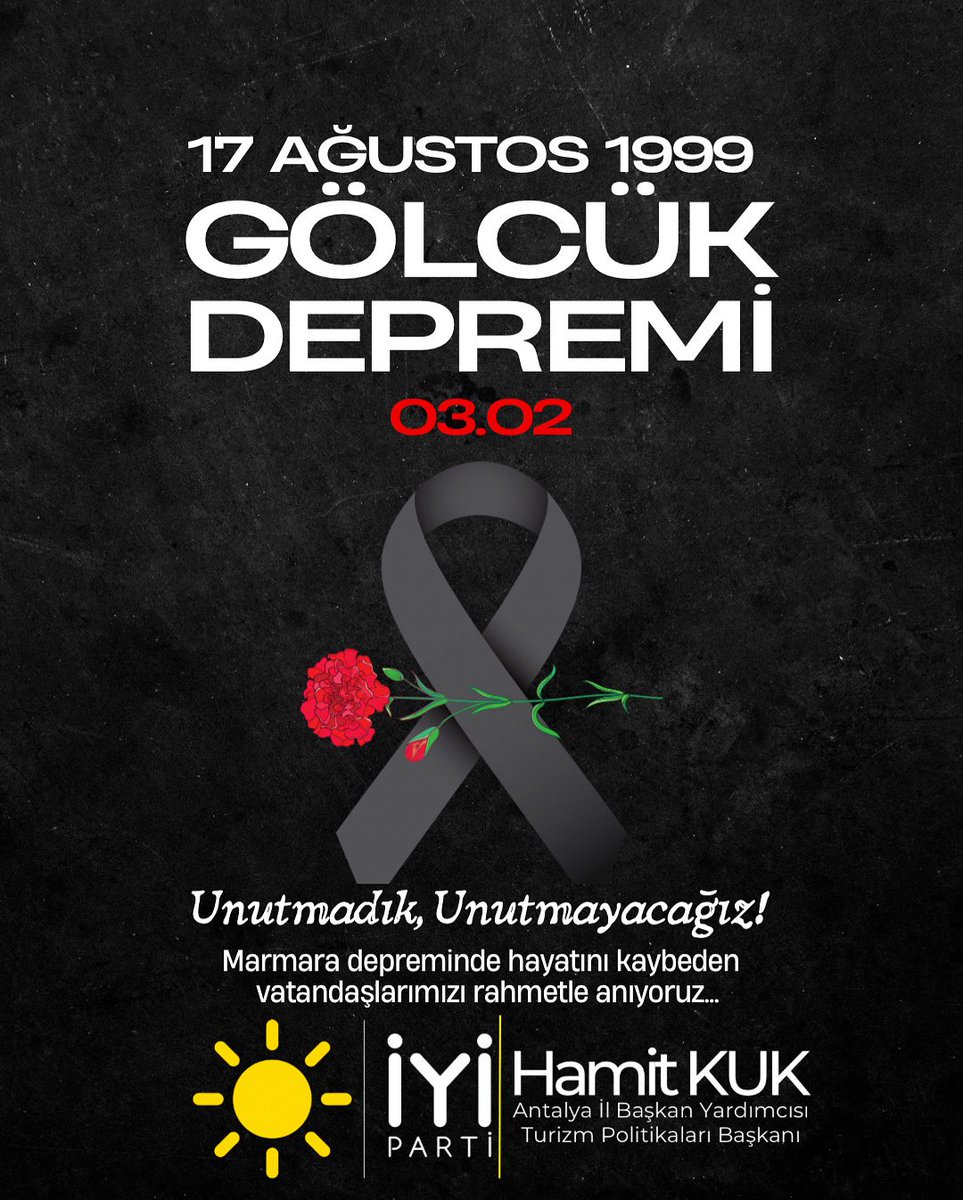 17 Ağustos 1999’da yaşadığımız büyük deprem felaketi hafızalarımıza derin bir acı ve keder bıraktı. 
Bir daha yaşanmaması temennisiyle hayatını kaybeden vatandaşlarımızı rahmetle anıyoruz.
#17ağustos1999 #deprem #marmaradepremi #gölcükdepremi #istanbuldepremi