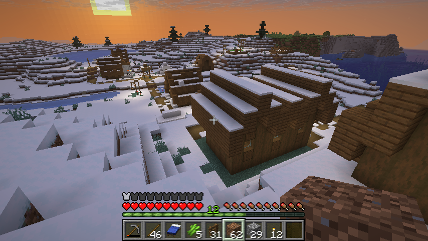 mikan3_e's tweet photo. 時間がないからまた初期だけのマイクラだけど、新ワールドVer1.21.8で開始したら、またしてもスポーン地点近くが雪原だらけだった。村２つとも雪原⛄
農場作ってるときが一番楽しいかも（笑） https://t.co/gHRxvjg33X
