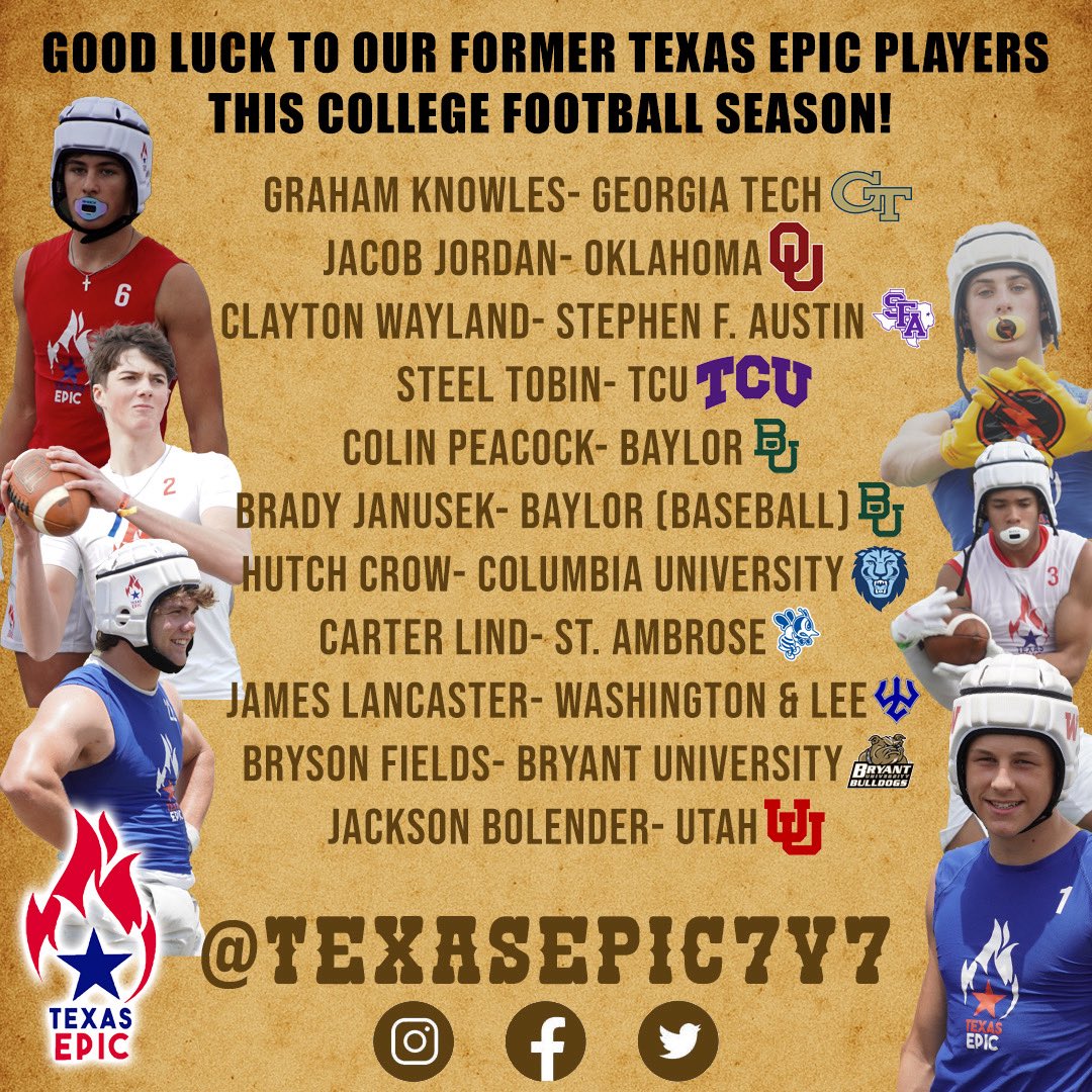 HUGE SHOUTOUT to all our former #TexasEpic players getting ready to start their college football seasons soon. We wish you the best of luck and a healthy, successful season 💪 @texasqbelite