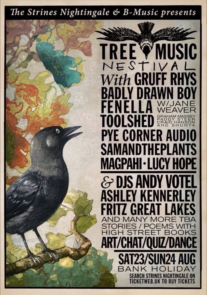 Next Week: Tree Music Nestival
🦩 <a href="/joley_gordon/">Joley Gordon</a> 
🐦‍⬛ <a href="/gruffingtonpost/">Gruff Rhys</a> 
🐦‍⬛ <a href="/badly_drawn_boy/">Badly Drawn Boy</a>