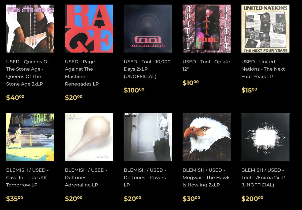MeteorGem's tweet photo. ✨USED VINYL✨
Some great pieces up for the steal. Make sure to give the section a browse. LINK IN COMMENTS
📭 US Orders over $50 ship FREE📭

#deftones #mastodon #uada #pantera #glassjaw #negative #rageagainstthemachine #tool #metalvinyl #yith #totaldissonanceworship https://t.co/THm0ojCypX