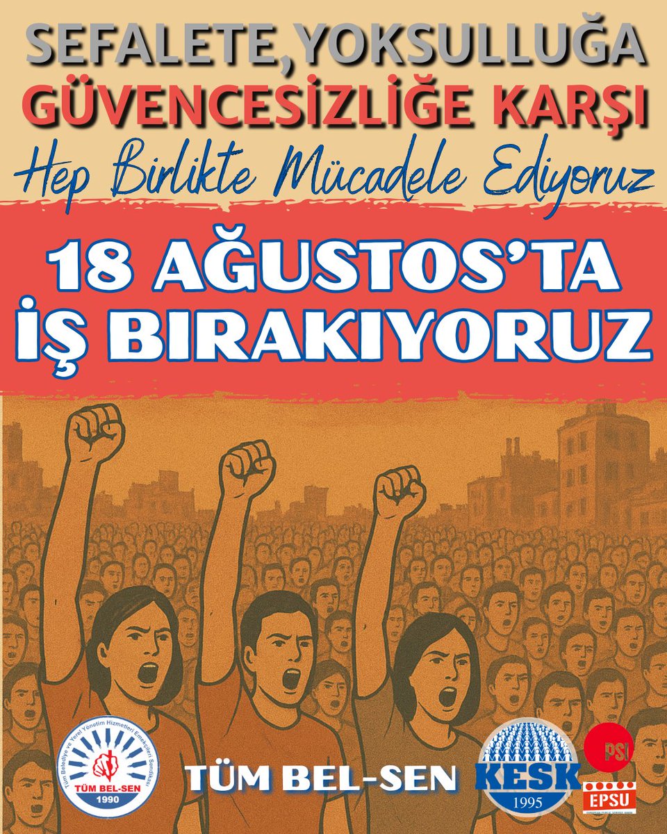 Adaletsizliklere, Sefalete, Yoksulluğa, Güvencesizliğe TESLİM OLMUYOR HEP BİRLİKTE MÜCADELE EDİYOR 18 AĞUSTOS’TA BİR GÜN İŞ BIRAKIYORUZ
<a href="/KESK1995/">KESK</a> #SefaletTeklifineCevabımızGrev