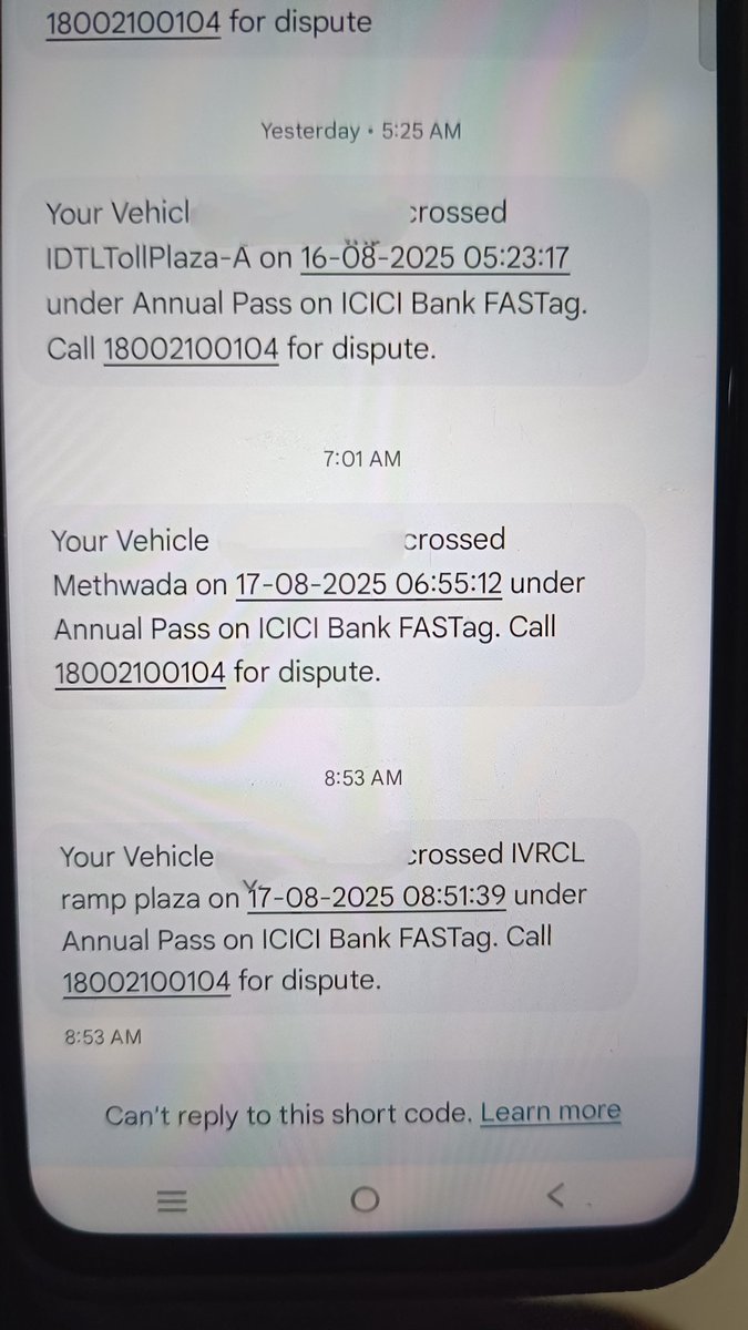 Ombhakt's tweet photo. Please also check the message received of toll deduction on other toll plazas before and after this toll deduction. I am sure these people are also doing frauds with other citizens. Please do the strict inquiry. https://t.co/JG8D65PmVi