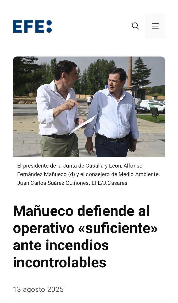Como tienes el valor de decir esto cuando 48 horas antes asegurabas que el operativo antiincendios de la Junta era suficiente, que poca vergüenza.

Vuestra incompetencia está costando mucho a la gente de Castilla y León.

Decreta el nivel 3 de emergencia y cesa a Suárez-Quiñones