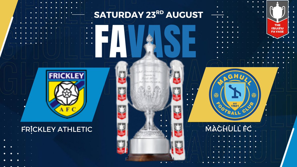 🔵⚪️『FA Vase weekend』🔵⚪️

📅 | Saturday 23rd August
🏆 | FA Vase
⏰ | 3:00pm KO
🆚 | <a href="/frickleyafc/">Frickley Athletic FC</a> 
🏟️ | The SALUS Stadium, WF9 2EQ 
🎟️ | £7 Adults, £5 Concessions, £2 Kids 
🍻 | Bar Open
🍴 | Hot &amp; Cold Food Available 

#WinnersMakeItHappen