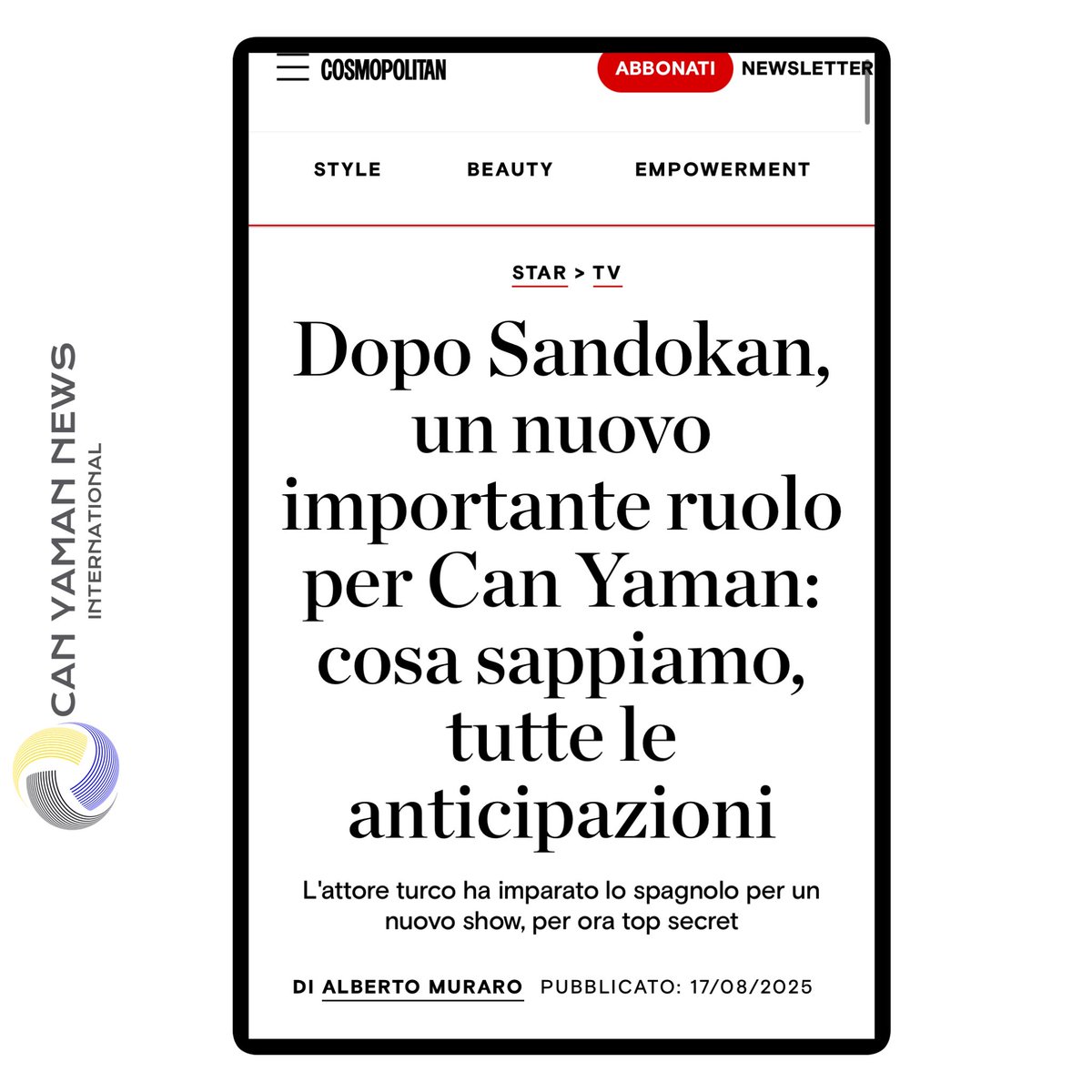 🇮🇹🗞️| COSMOPOLITAN - After Sandokan new important role for #CanYaman in Spain

From Daydreamer to #ElTurco 

cosmopolitan.com/it/star/televi…