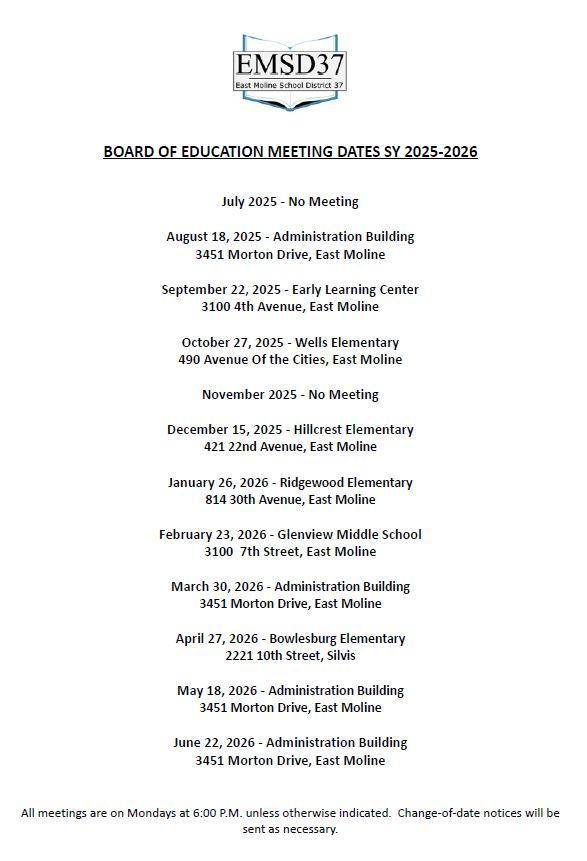 EMSD Board of Education Meeting: Monday, August 18th - 6:00 pm @ Admin Building
Agenda: files-backend.assets.thrillshare.com/documents/asse…
