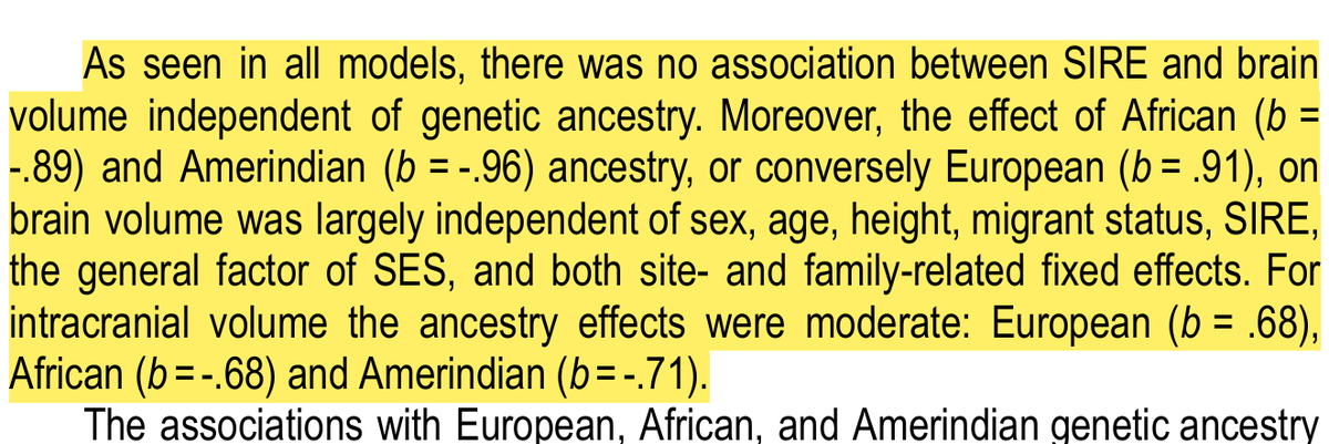 We know there are race differences in brain volume. But what if we partial out genetic ancestry? In this case, the relationship between self-reported race/ethnicity (SIRE) and brain volume vanishes, being mediated by ancestry. Source: http://dx.doi. org/10.31234/osf.io/ge4zu.