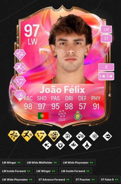 جواو فيليكس متوفر بالتحديات الان ويطلب ⬇️ 

- تشكيلة 91
- تشكيلة 90
- تشكيلتين 89