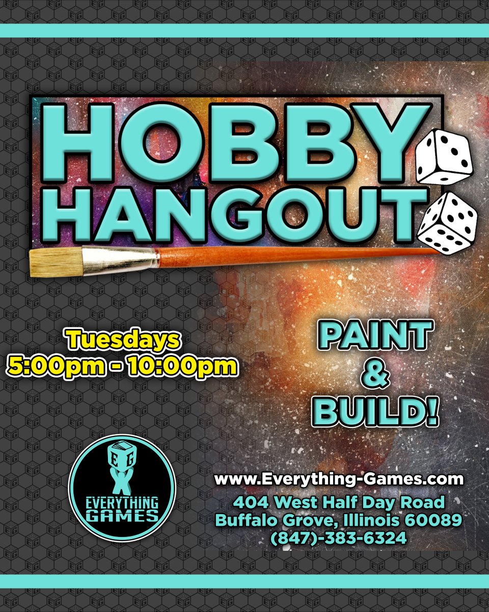 verythingGames's tweet photo. Grab your brushes and bring your creativity! 🎨 Join us every Tuesday night for Hobby Hangout—where paint meets passion. Whether you’re building, painting, or just hanging out, there's a spot for you here at Everything Games! 🎮🎲
.
.
.
#minipainting #wargaming #miniatureart https://t.co/GZ0eCH3eEY