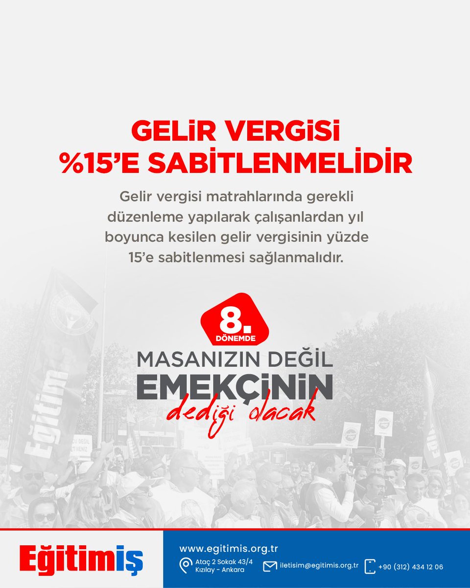 GELİR VERGİSİ %15’E SABİTLENMELİDİR

Gelir vergisi matrahlarında gerekli düzenleme yapılarak çalışanlardan yıl boyunca kesilen gelir vergisinin yüzde15’e sabitlenmesi sağlanmalıdır.

#SefaletTeklifineCevabımızGrev