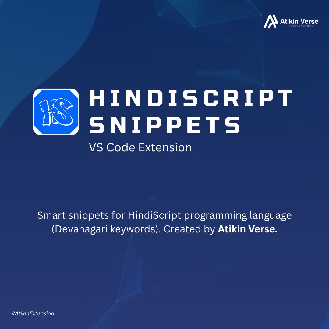 atikinverse's tweet image. 🚨 Day 78 of #100Innovations 🚨

Introducing HindiScript Snippets – Code in Hindi (Devanagari keywords) inside VS Code!
अब कोडिंग भी होगी हिंदी में 🪔

Made with ❤️ by Atikin Verse.

#HindiScript #CodingInHindi #AtikinVerse