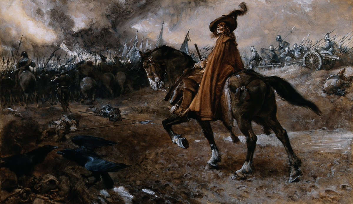 Death as General Rides a Horse on a Battlefield (1911), by Edgar Bundy
