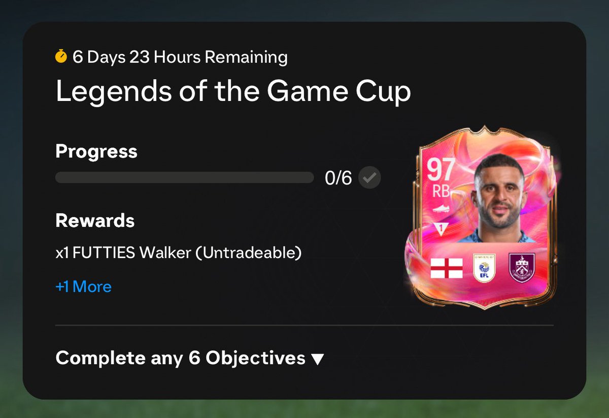 🚨 كايل ووكر و جيرفينيو 98 في المهام 🔥🤩

أكمل "6" من الـ 7 مهام التالية ⭐️

🚨* طور الوديات: أساطير اللعبة

شروطها: فقط 6+ آيكونز في التشكيلة ✅

👈 العب 6 مباريات
👈 شباك نظيفة 
👈 فوز 8 مباريات
👈 اصنع 6 اهداف
👈 سجل 12 هدف
👈 فوز 3 مباريات بوجود 5 من الدوري 🇮🇹🏴󠁧󠁢󠁥󠁮󠁧󠁿