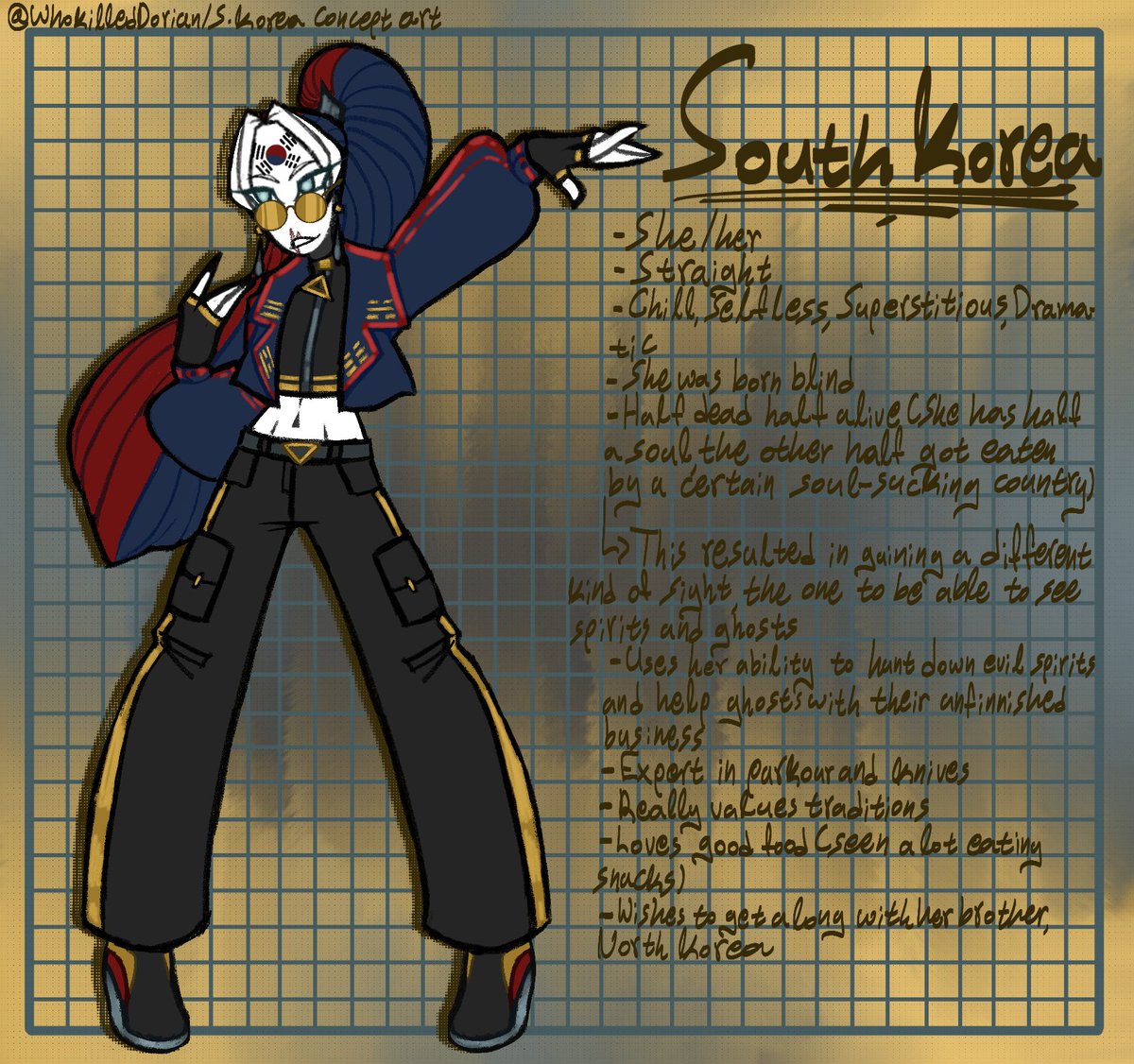 Guys I swear on my life that I have not been obsessing over K-pop demon hunters and obviously it did not inspire me to design South Korea.
#CountryHumans 
#countryhumanssouthkorea