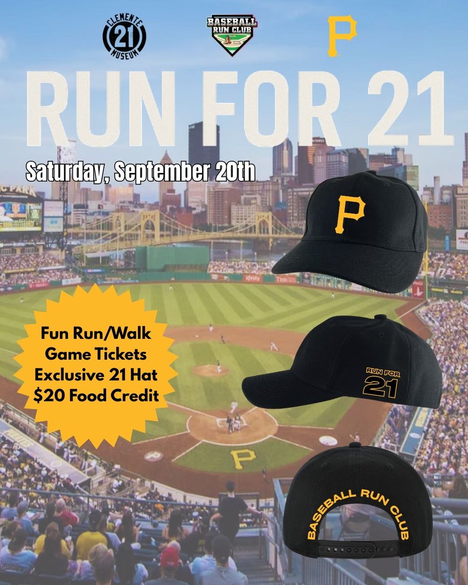 baseballrunclub's tweet photo. On September 20th we’re celebrating Roberto Clemente in Pittsburgh with Run for 21🏃‍♀️⚾ https://t.co/LlWdk1242v