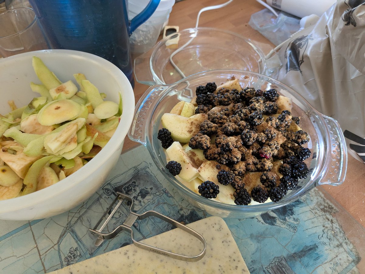 sheepinstitches's tweet image. Not a bad use of an hour. Foraging around the farm yielded approx 10kg of fallen apples, blackberries, bullace ( a type of wild plum) and Rowan berries. The blackberries and a few of the apples are now stewing happily to make a pudding go with our supper. #foodforfree