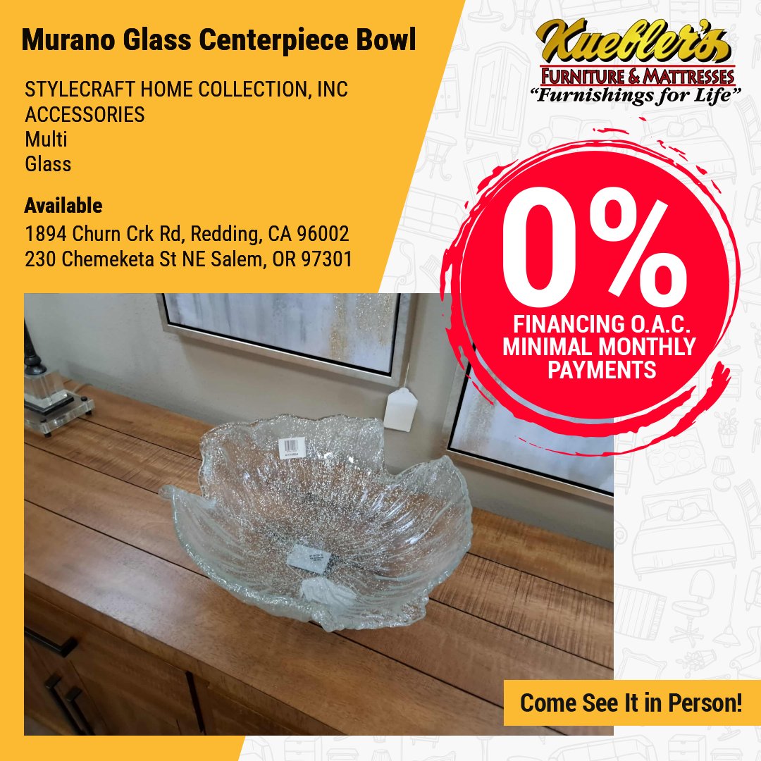kueblers1974's tweet image. Add a burst of life with our Murano Glass Centerpiece Bowl! Elevate your decor. Shop now for timeless elegance!✨ #STYLECRAFT

bit.ly/3X1XqvT

1894 Churn Crk Rd, Redding, CA 96002
230 Chemeketa St NE Salem, OR 97301