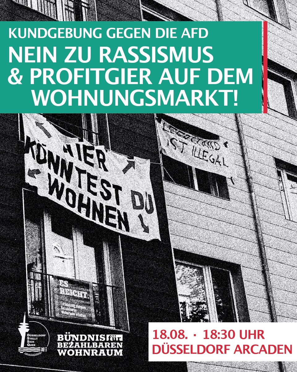 reclaimrosalux1's tweet image. #mobi #dus1808

Der #Wahlkrampfinnrw ist zurück😣: Morgen findet mal wieder anlässlich der Kommunalwahlen eine Veranstaltung der #fckafd im Bürgerhaus Bilk in #Düsseldorf statt. Gegenprotest von DSSQ und "Bündnis für bezahlbaren Wohnraum" vor den Bilker Arcaden, 18:30 Uhr.