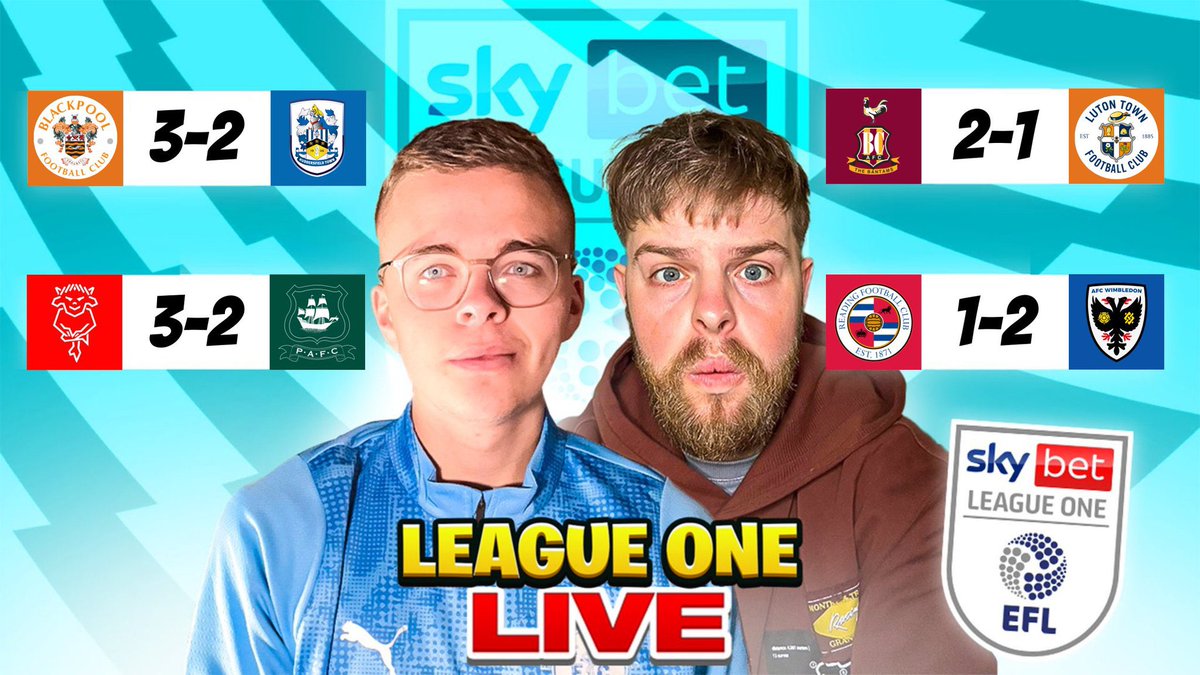 TONIGHT! 

LEAGUE ONE LIVE! 

Blackpool and Lincoln WIN in absolute THRILLERS! 😮‍💨

BRADFORD WIN INFRONT OF 20K! 💪🏻

WIMBLEDON STUN THE ROYALS! 

POSH AND ROTHERHAM IN TROUBLE?

90 mins reviewing League One, live from 8pm.

youtube.com/live/emOwzcw42…

See you soon x
