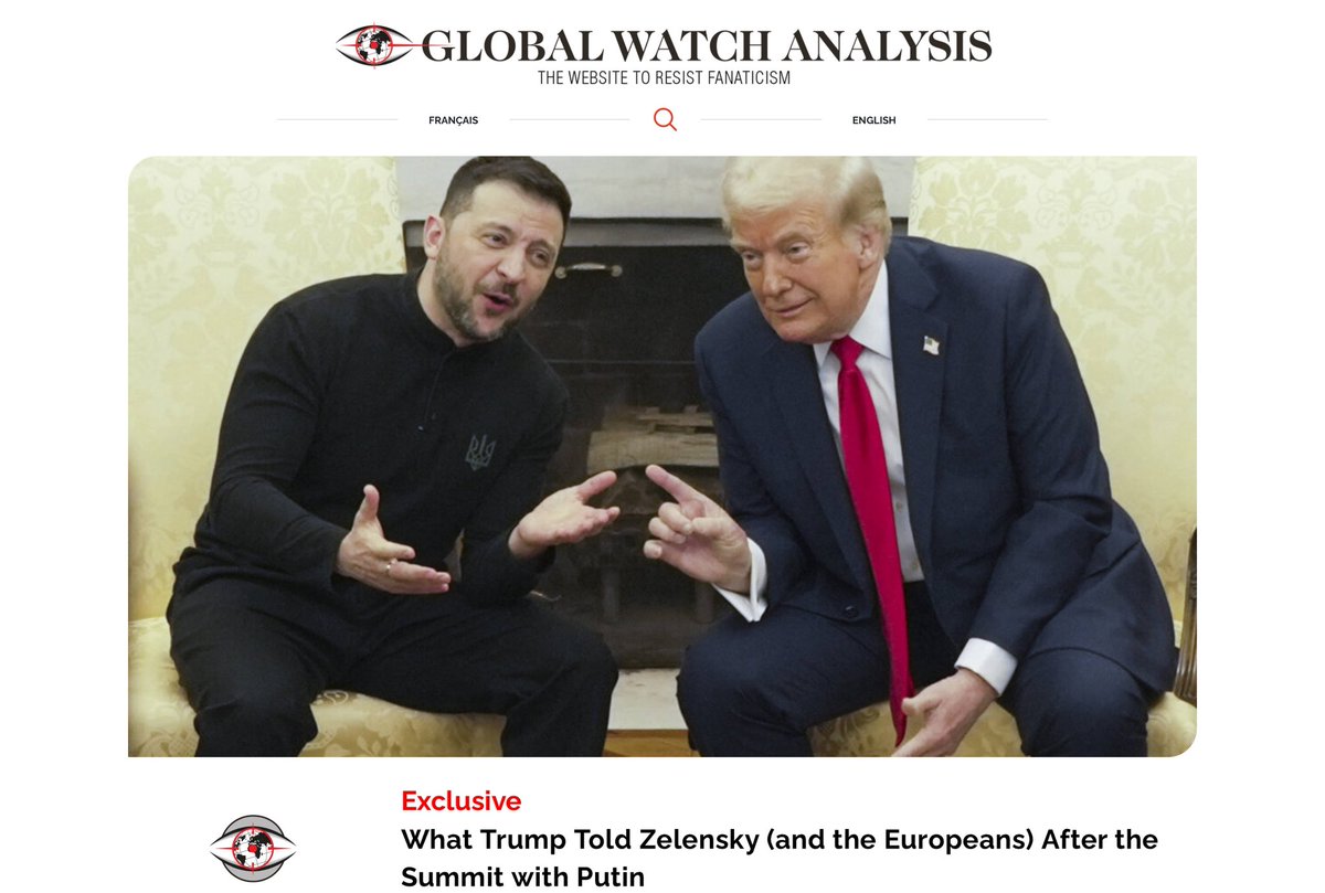 GWAnalysis's tweet photo. Exclusive -Global watch analysis: 
What Trump Told Zelensky (and the Europeans) After the Summit with Putin

https://t.co/5UR07aqpLJ https://t.co/PrJmBywpI9