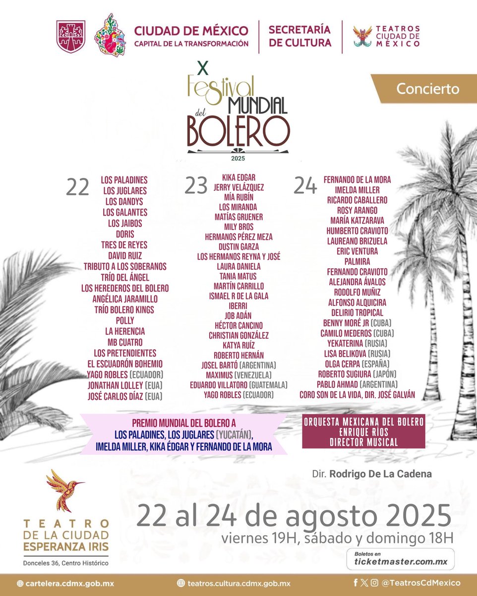 BOHEMIOS del mundo: Cuéntenme si ya tienen sus boletos para este próximo #FestivalMundialDelBolero y a cuál de las tres diferentes galas van a asistir. ¡Repórtense!

Últimos boletos aquí 🎫 🎟️: ticketmaster.com.mx/x-festival-mun…