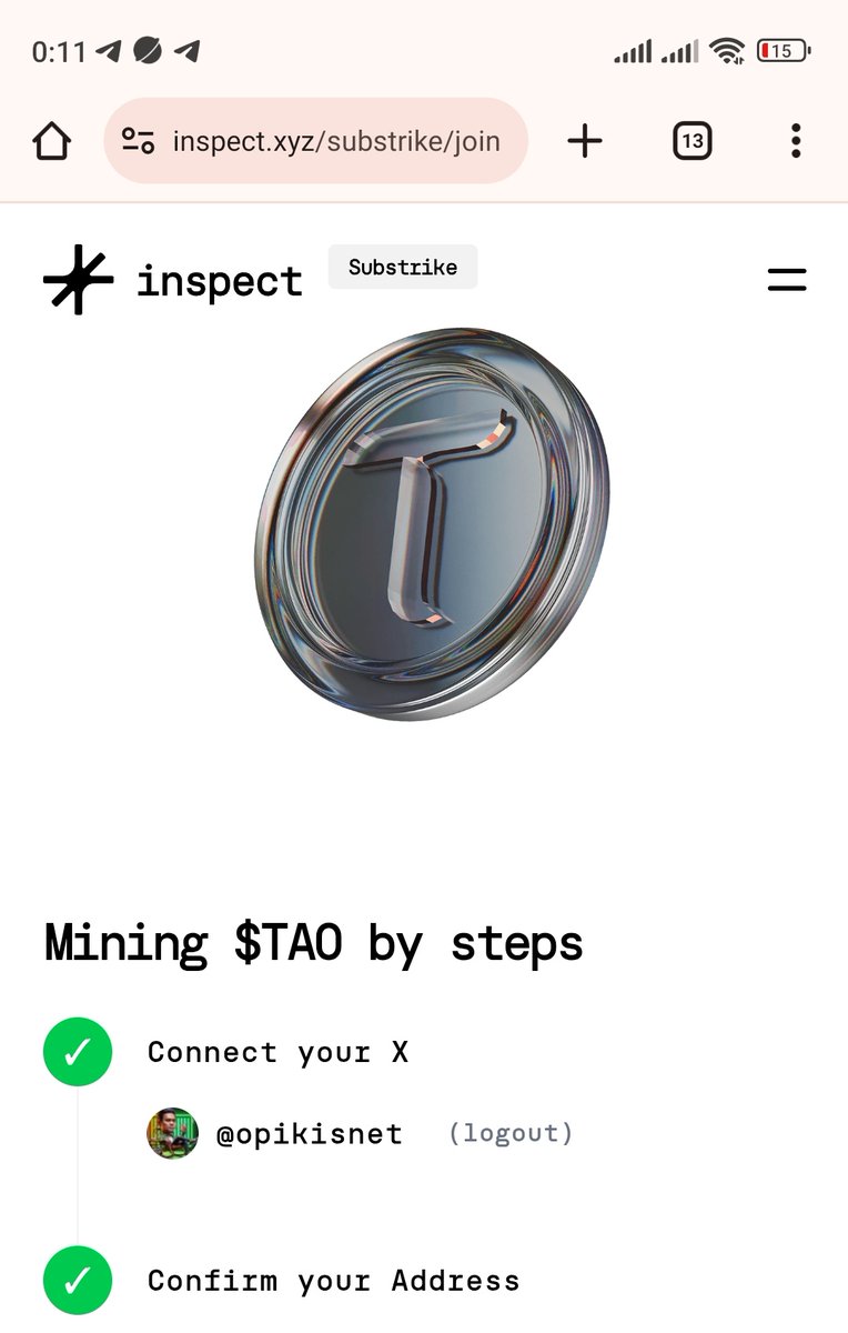 come on 🗣️🗣️🗣️

HOW TO MINE $TAO? 
it’s simple, Talk about <a href="/inspectxyz/">Inspect</a> 

No hardware, no complexity, just your words.
Everything is directly onchain

Talk about <a href="/inspectxyz/">Inspect</a> , Earn $TAO

• Connect X: inspect.xyz/substrike
• Add EVM Wallet
• Mine ⛏️