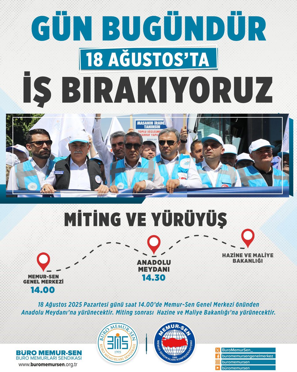 Kamu İşveren Heyeti'nin emeği ve alın terini yok sayan teklifini reddettiğimizi güçlü bir şekilde haykırmak için yarın Anadolu (Tandoğan) Meydanı'nda yapacağımız miting için yola çıkan tüm emekçilerimize hayırlı yolculuklar diliyoruz.

#MemurAnkaraYolunda