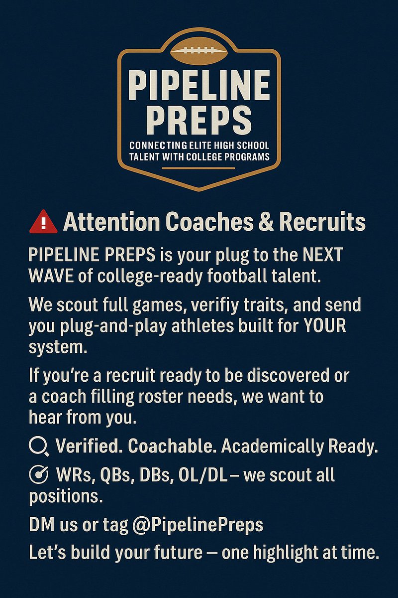 🚨 Coaches &amp; Recruits: <a href="/CoachAD__12/">Coach A.D</a> <a href="/coachtonyhull/">Coach Tony Hull</a> <a href="/KrisPeters06/">COACH KRIS PETERS</a> <a href="/CoachNicoRogers/">Coach Nico Rogers</a> <a href="/coachjack212/">Tremaine Jackson</a> <a href="/_CoachJohnsonJr/">COACH T</a> <a href="/coachcordova/">Wayne Cordova</a> <a href="/CoachB_Randall/">Coach Bryan Randall</a> <a href="/ShaedonMeadors/">Coach Meadors</a> <a href="/_CoachWyatt/">Coach Wyatt Anderson</a> <a href="/Coach_JW3/">Jerwin Wilson</a> 
🎯 All positions. All levels.
📩 DM or tag <a href="/PipelinePreps/">David Thompson</a> today. #pipelinepreps #FCSrecruiting