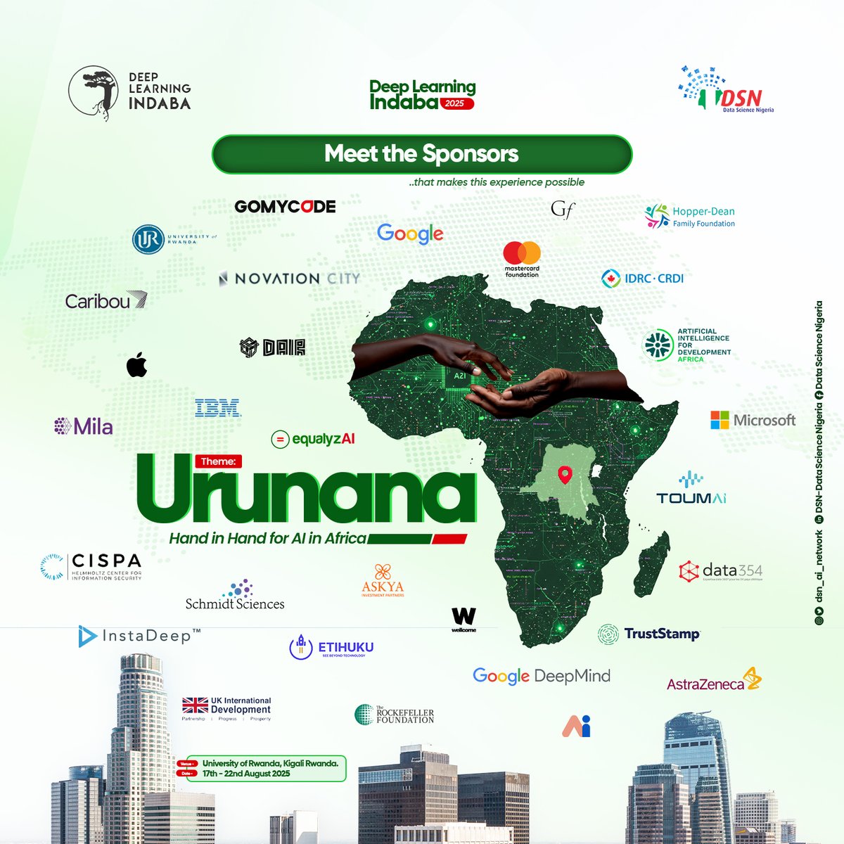 DSN - Data Science Nigeria (@dsn_ai_network) on Twitter photo Welcome to #DLI2025!
We’re thrilled to be part of <a href="/DeepIndaba/">Deep Learning Indaba</a> 2025 — Africa’s largest gathering of minds shaping the future of Artificial Intelligence. With over 1,000 professionals, researchers, students, startups, and policymakers coming together in Kigali, the energy here is Welcome to #DLI2025!
We’re thrilled to be part of <a href="/DeepIndaba/">Deep Learning Indaba</a> 2025 — Africa’s largest gathering of minds shaping the future of Artificial Intelligence. With over 1,000 professionals, researchers, students, startups, and policymakers coming together in Kigali, the energy here is