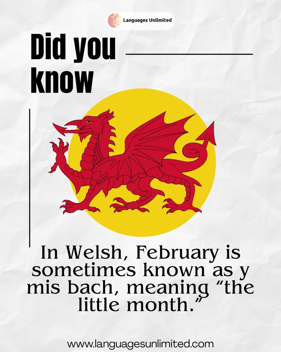 languagesUS's tweet photo. In Welsh, February carries a sweet nickname — “the small month,” a nod to its shorter days. 💙🍃

#FunWithLanguages #WelshWords #LanguageLovers #WordNerd #CulturalGems https://t.co/0aXGC1VlQ6