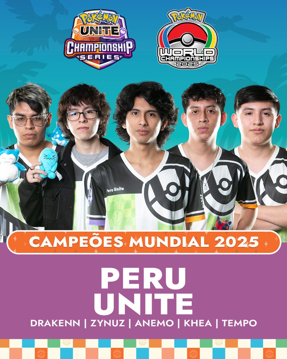 UniteBrazil's tweet image. O troféu do #PokemonWorlds 2025 vai para a região da América Latina do Sul! .@Peru_GG jogou muito e fez por merecer essa vitória! Parabéns para os nossos manitos! 

#PokemonUNITE | #UNITEesports