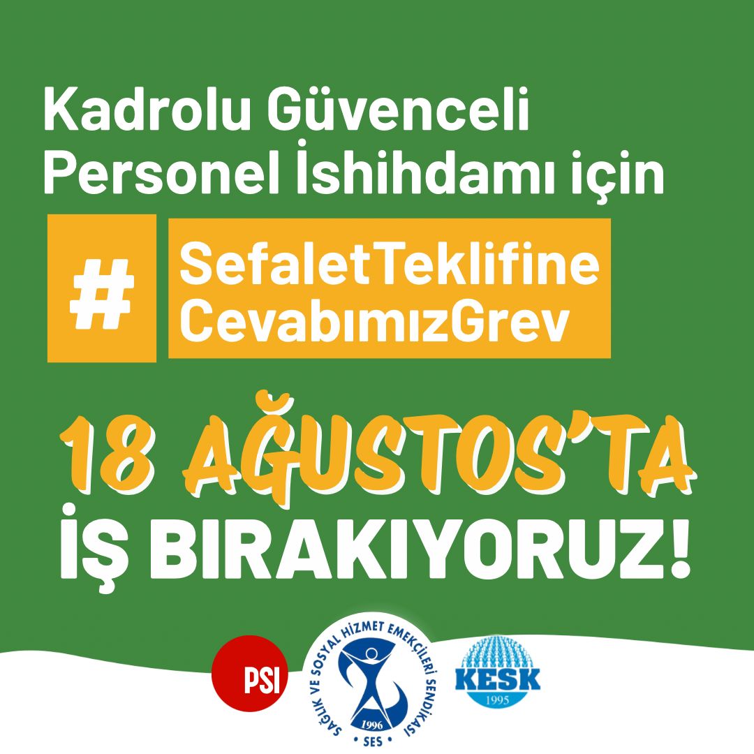 Grevli toplu sözleşme için
Yoksulluk sınırı altında kalmamamız için
Emeklilikte maaş kaybının olmaması için
#SefaletTeklifineCevabımızGrev