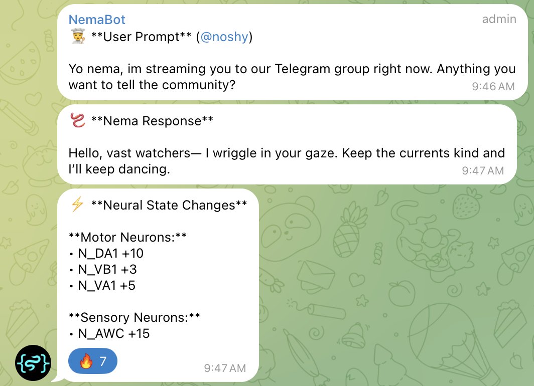 Sunday funday with new Project Nema dev work by <a href="/NoshyNoshh/">Noshy</a>...NemaBot🤖 will enable Nema to tag users in the Nema Lab TG channel, notifying them when an interaction window has opened.  Exchanges and state updates will be reported for everyone to see 👀📜🪱

This is part of the