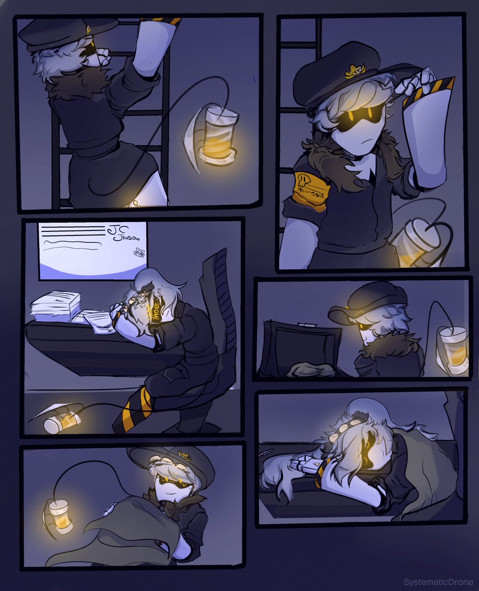 CrowThings_'s tweet image. Speaking of which. Here&apos;s a finished Com that @/SystematicDrone did for me recently 

&quot;Cursed with paperwork, blessed with someone who cares.&quot; #codegold #murderdrones