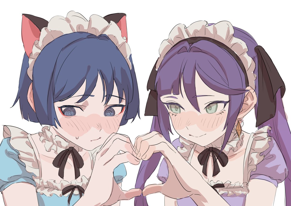 scaramonyan's tweet photo. I sent a request in for scrmn as cute maids, and I received the piece back today! 🥹 I love how this one turned out - their outfits are adorable. Thank you very much to losbisppi on crepe! 💙💜

#scaramona #wandermona https://t.co/UArfdFNN56